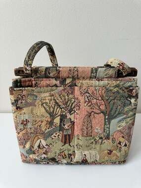 Vintage Toby Weston Western Tapestry Handbag Wooden Handle Shoulder Bag